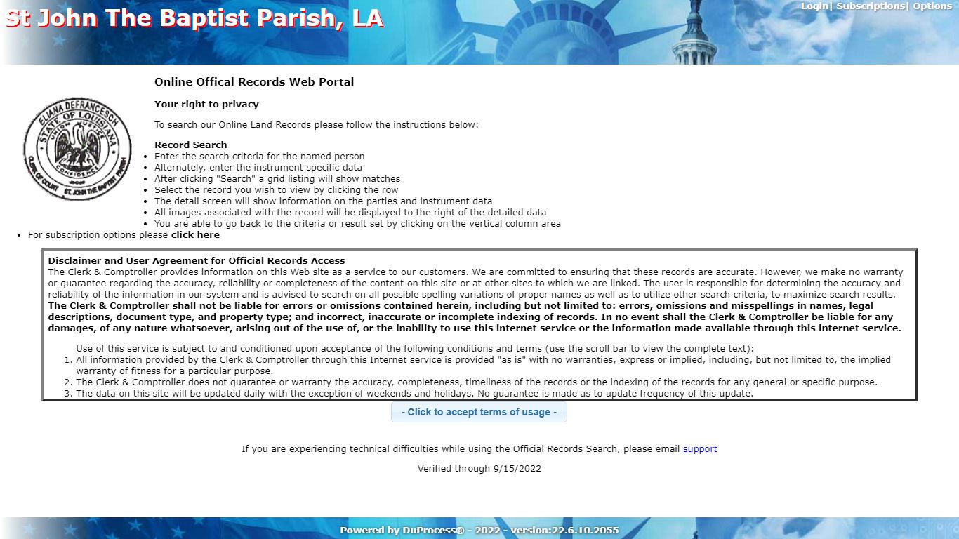 Official Records Inquiry - St. John the Baptist Parish Clerk of Court